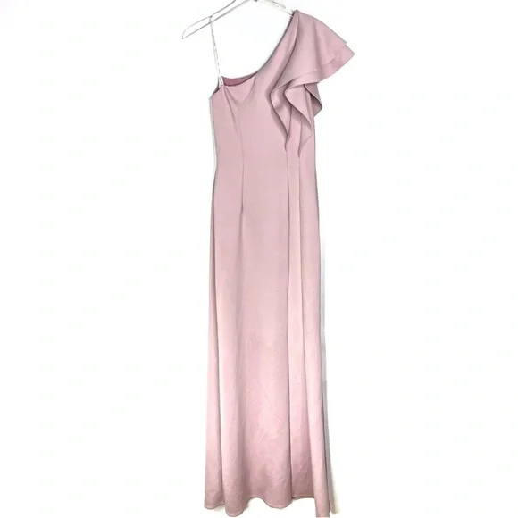 Black Halo Eve One Shoulder Gown Ruffle Mauve Blush Formal Bridesmaid Prom 6 - Picture 3 of 10